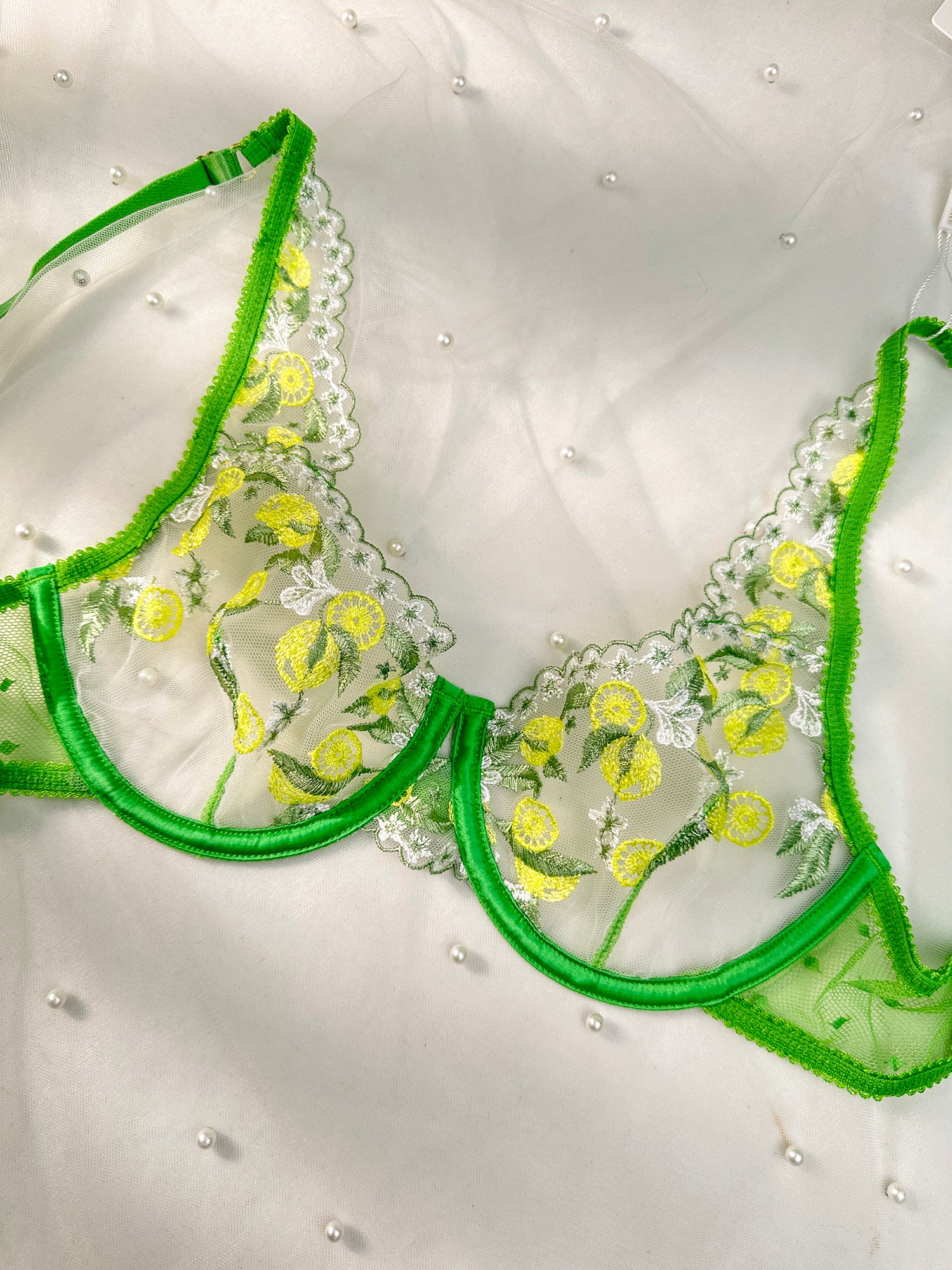 Fresh Lemon Embroidery Lingerie Set (GREEN, S)