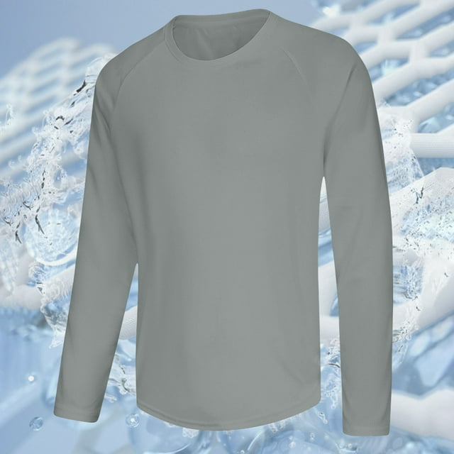 Men's Performance Breathable Long Sleeve Shirt, Solid Color Round Neck Top, Lightweight Moisture-Wicking Fabric, Stretchy Comfort Fit, For Gym Workouts, Running, Training, Athlete Wear, Daily