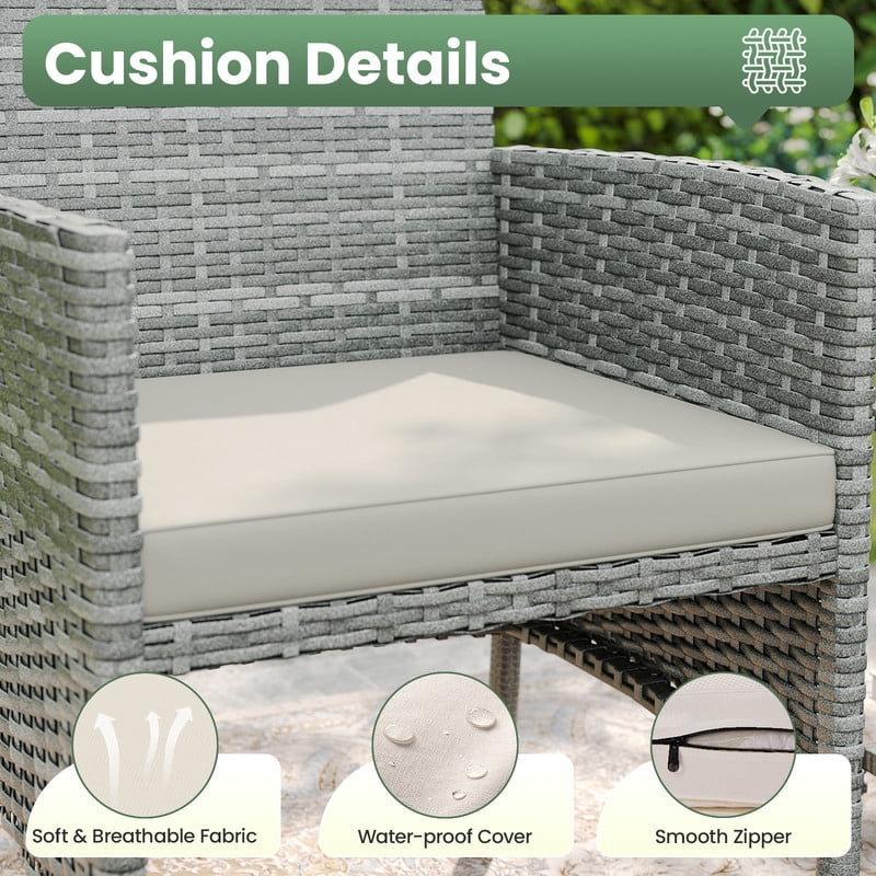 ELPOSUN 5 Piece Patio Furniture Set, Outdoor PE Wicker Chairs for Two with Ottoman Underneath,Beige