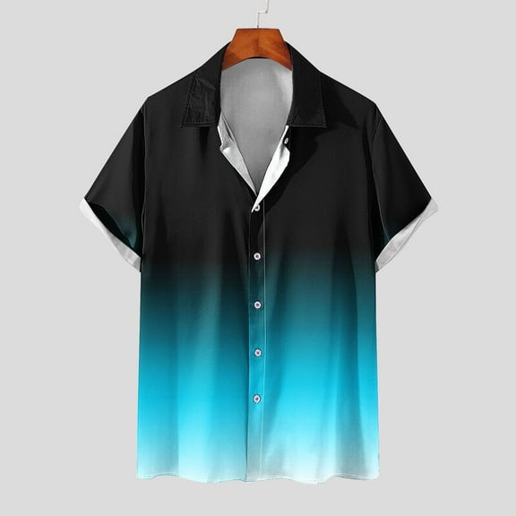 Wavsuf Mens Shirts Turndown Gradient Summer Sky Blue Shirts Size M
