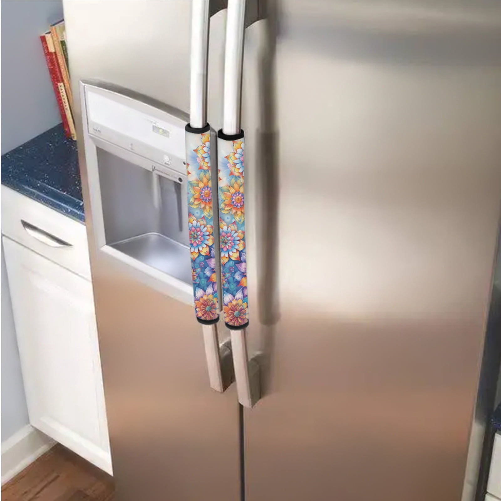 SEANATIVE 6 Pcs Refrigerator Door Handle Covers Washable Electric Appliance Decor Handles Anti-Skid Kitchen Accessories Indoor Home Decorations Keep Off Stains Dust Fingerprint, Boho Flowers
