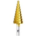thumbnail image 1 of Hss Tapered Step Drill Bit With Titanium Coating, Grooved For Wood, Metal, Stainless Steel, Gold, 1 of 5