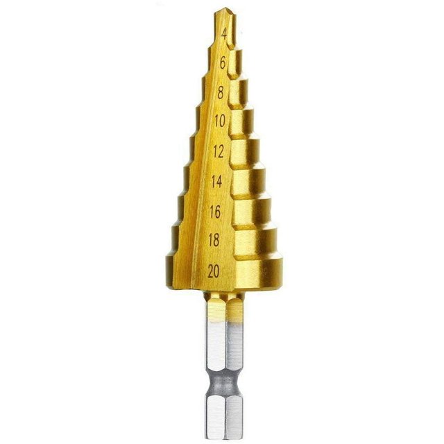 Hss Tapered Step Drill Bit With Titanium Coating, Grooved For Wood, Metal, Stainless Steel, Gold