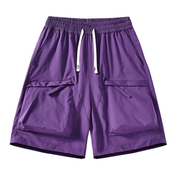 Men's Stretch Cargo Shorts Elastic Waist Drawstring Shorts Relaxed-Fit Summer Outdoor Activities Casual Big & Tall Cargo Shorts with Multi-Pocket Quick Dry Joggers,Purple 3XL