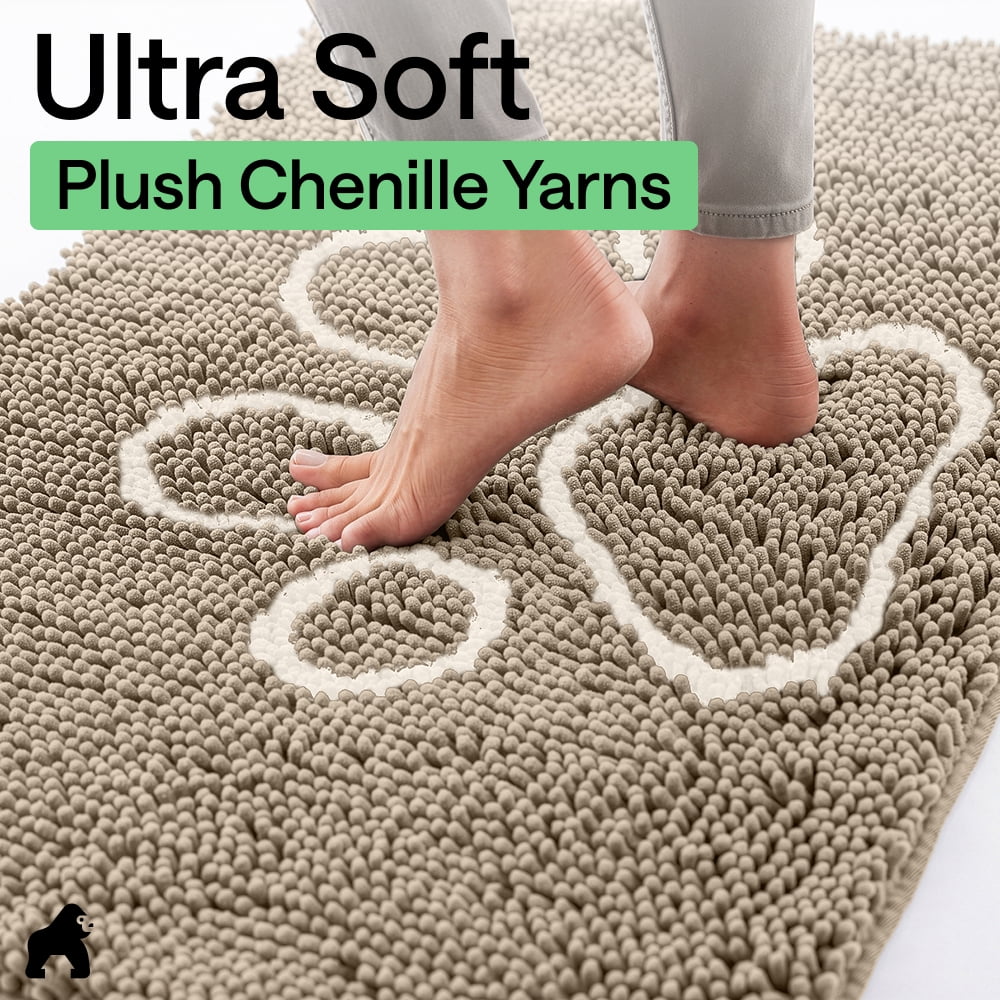 GORILLA GRIP Ultra Absorbent Grippy Doormat for Muddy Dog Paws, 48x30 Machine Washable Soakstopper Rugs Cleaner Floors, Bed Mat for Dirty Dogs, Indoor Entrance Door Rug Pet Bed Mats Beige Ivory