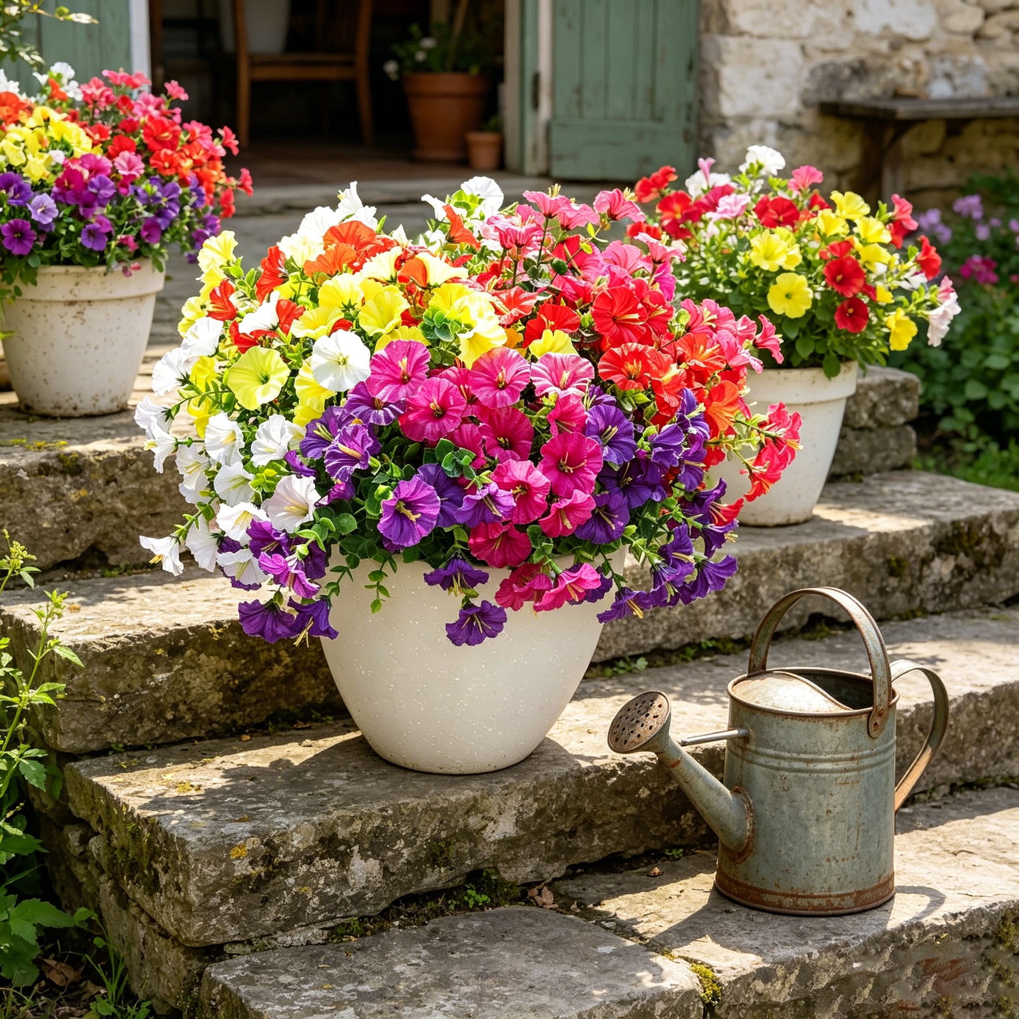 Artificial Flowers for Outdoors Fake Plants Outside Decoration, 12 Bundles Silk Colorful Morning Glory with Eucalyptus UV Resistant Realistic Faux Flowers for Planter Front Door Garden Yard