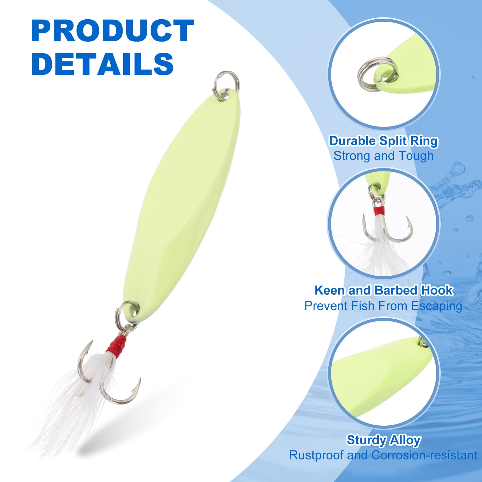 Uxcell Fishing Spoons, 10 Pcs 4/5 oz Fishing Lures Casting Spoon Treble Hooks Jigs Hard Metal Spinner Baits for Freshwater Saltwater Salmon, Yellow