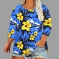 thumbnail image 2 of CYMMPU 3/4 Sleeve Blouses for Women Dressy Casual Round Neck Fall Trendy Shirts Loose Fit Tunic Tops Flower Pattern Spring Tops Lightweight Basic Tees Blue XL, 2 of 5