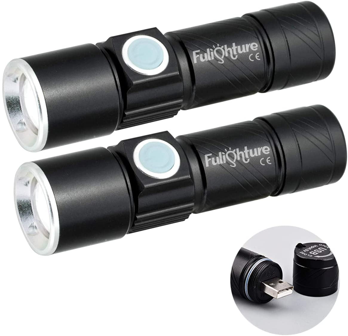 3 Pack Mini Flashlight Zoomable Tactical Flashlight Torch Light+Battery+Charger 