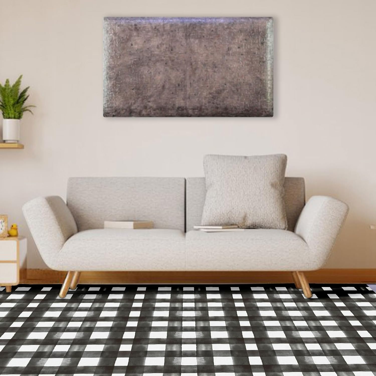 Ben & Jonah Self Adhesive Vinyl Floor Tiles - Watercolor Check Geometric Pattern | Peel & Stick, Water Resistant, DIY (Do It Yourself) Flooring | 12x12 Inch, 1.5mm Thick