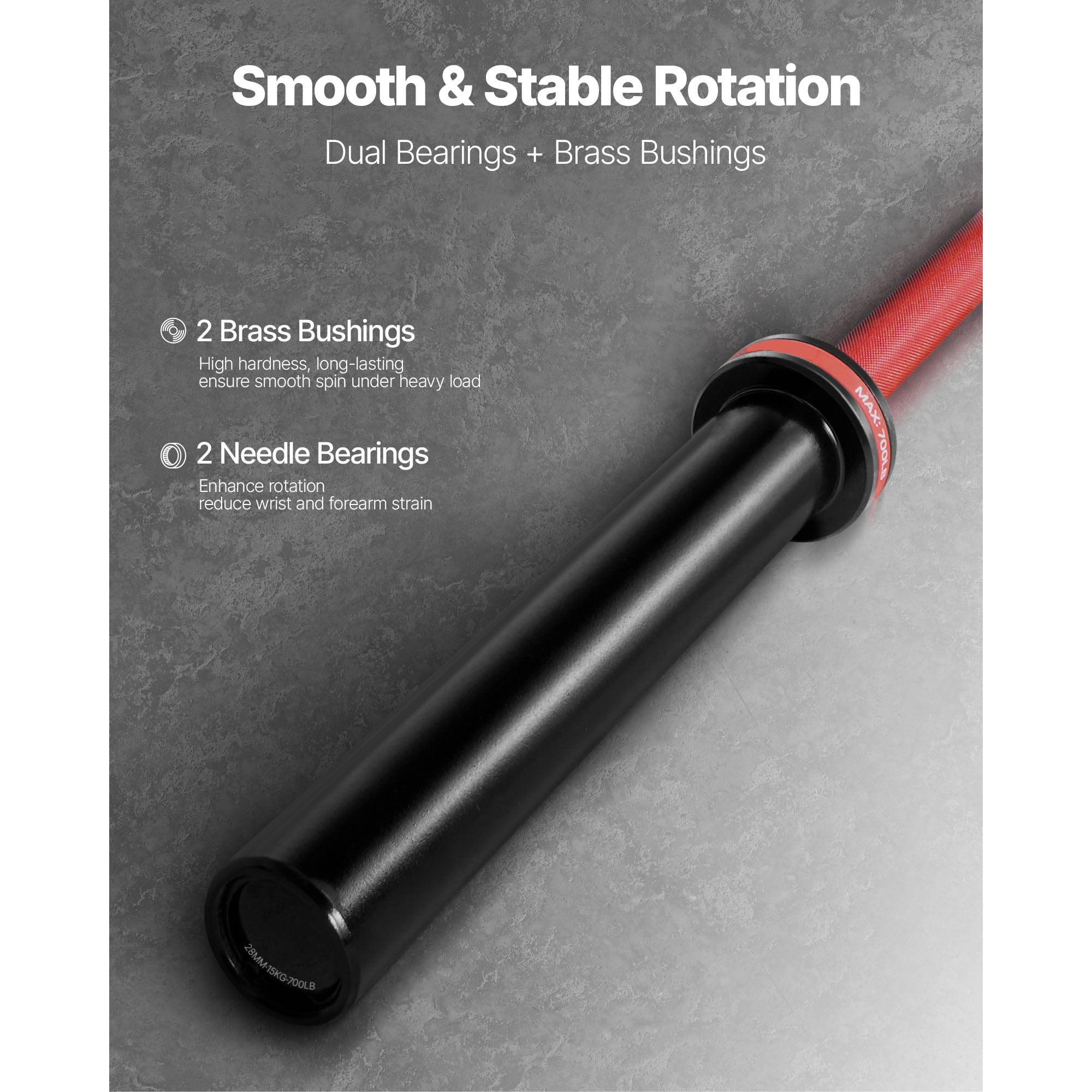 KFFKFF 6FT Barbell Bar for 2-Inch Weight Plates, Features Knurled Grip for Weightlifting, Strength Training, Squats, Deadlifts, Bench Press, Curls, and Overhead Press, Supports Up to 700lbs/317kg