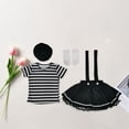 thumbnail image 3 of LMLYSoH Women Clown Costumes Black White Striped Tops Suspender Skirt Gloves and Hat Set Halloween Cosplay Outfit, 3 of 7