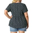 thumbnail image 3 of DARING DIVA Women's Plus Floral V Neck Short Sleeve Peplum Top 1X Navy, 3 of 7