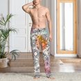 thumbnail image 5 of Uemuo Skull and Flowers Pattern Men's Wide Leg Palazzo Lounge Pants with Pockets Light Weight Loose Comfy Casual Pajama Pants-, 5 of 9