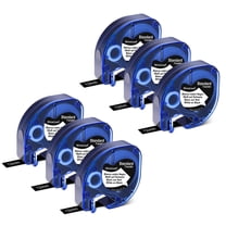 NineLeaf 6PK Compatible for DYMO LetraTag Refills 913318 12mm 1/2" White on Black Plastic Label Maker Tape