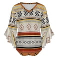 thumbnail image 5 of Boho Geometric Stripes Women's V-Neck Blouse With 3/4 Ruffled Bell Sleeves Casual Top Ladies Blouses, 5 of 7