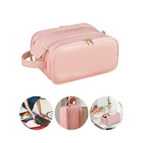 EEEkit Travel Toiletry Bag, Waterproof PU Leather Travel Pouch with Handle, Compact Makeup Organizer, Black/Pink