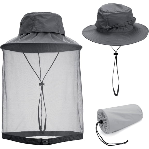Head Net Hat, Sun Hat Bucket Hat with Hidden Net Mesh for Men Women Outdoors Beekeeping Fishing Hiking 1Pack
