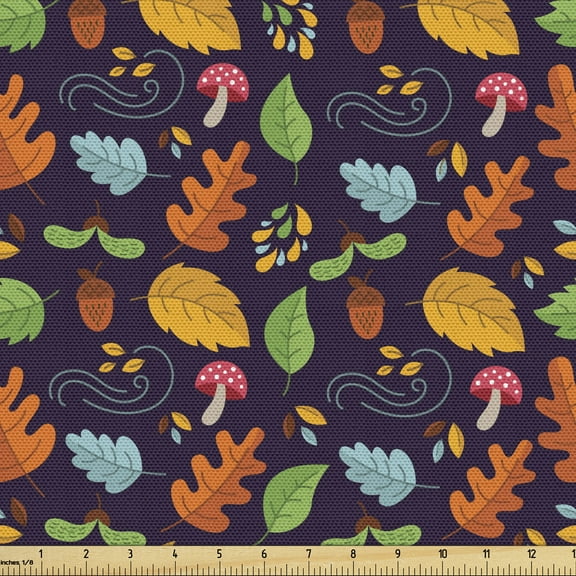 Ambesonne Acorn Fabric by the Yard Upholstery, Vintage Forest Flora, 5 Yards, Multicolor