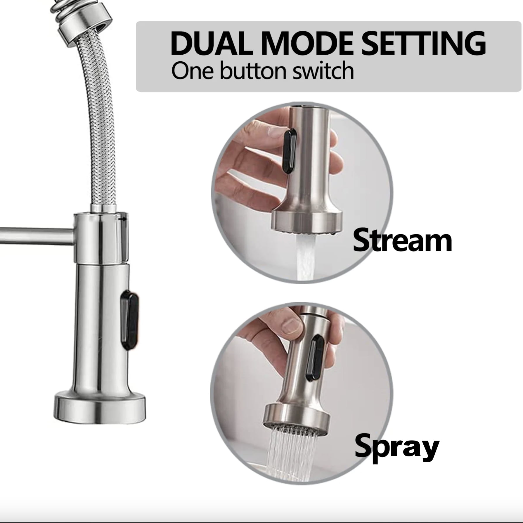 PHANCIR Kitchen Faucet with Pull Down Sprayer, Brushed Nickel Commercial Spring Kitchen Sink Single Handle Pull Out Sink Faucets with Deck Plate Suit to 1 or 3 Holes