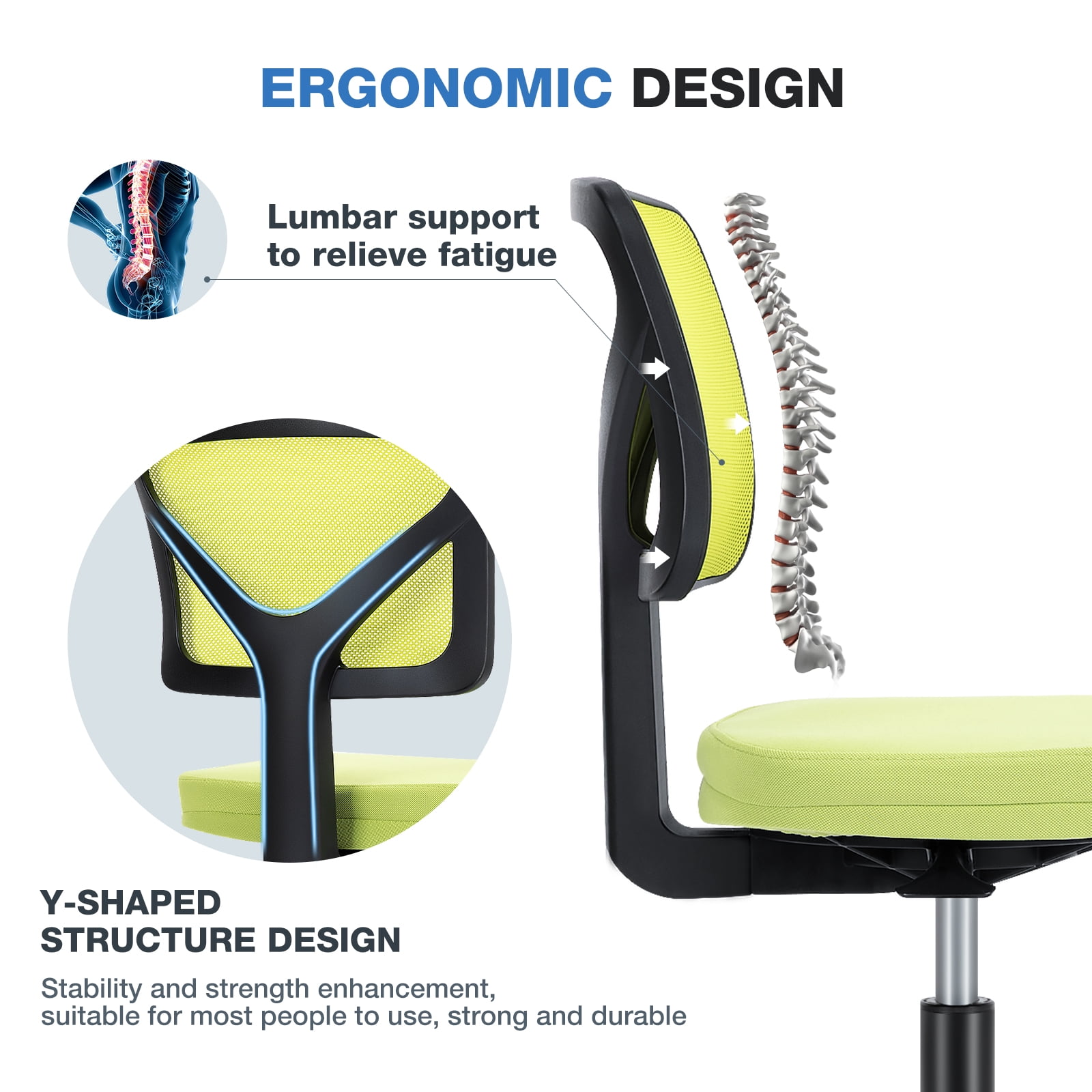 JOINSUN Armless Home Office Desk Chair for Small Space, Adjustable Height, Swivel Rolling Mesh Computer Chair, Green