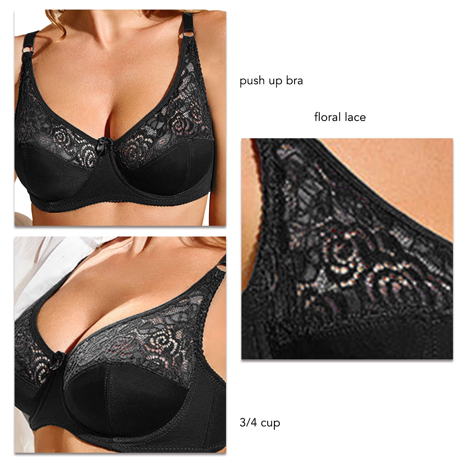 ブラジャー ^ ^ Women's CK Black Floral Lace AF Push-Up Plung Women's CK Black Floral Lace AF Push-Up Plu CK Black Floral