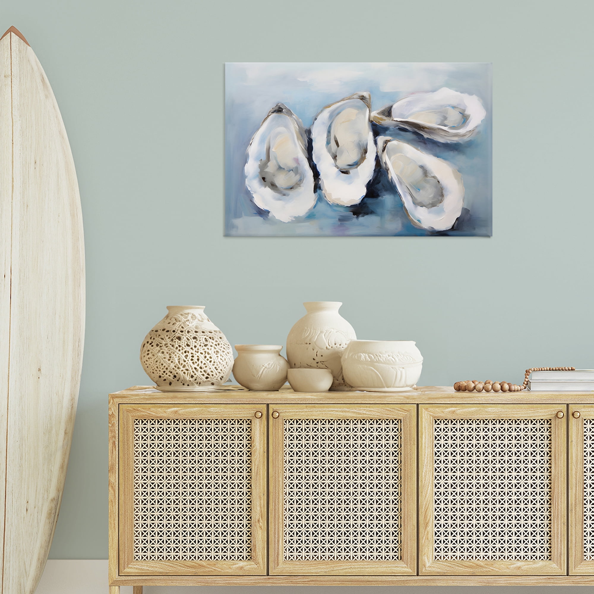 Stupell Industries Four Oysters Impression Nautical & Beach Painting Wrapped Canvas Art Print Wall Art, 36 x 24