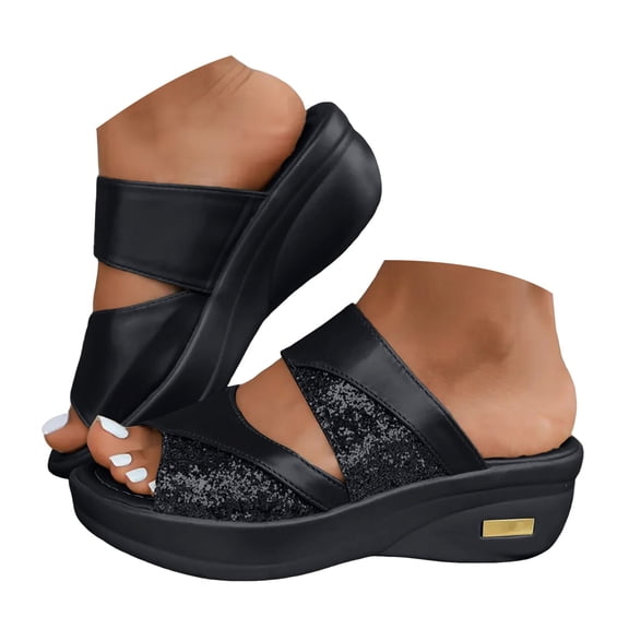 Mostsola Sandals for Women 2025 Wedge Slippers Glitter Open Toe Slip on Shoes Platform Dress Shoes