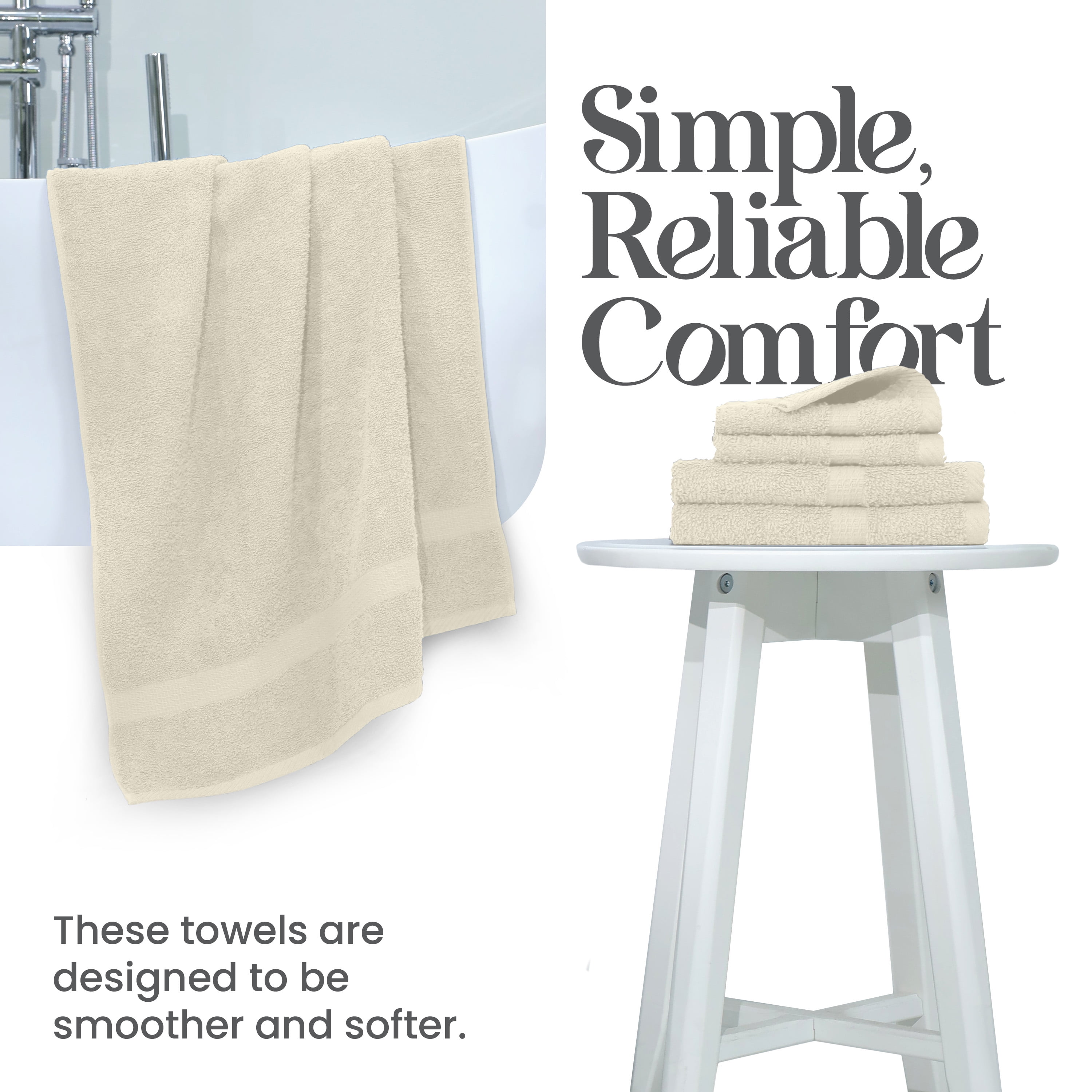 Utica 6-Piece Towel Set | 100% Cotton Soft & Absorbent Everyday Towels | Ivory