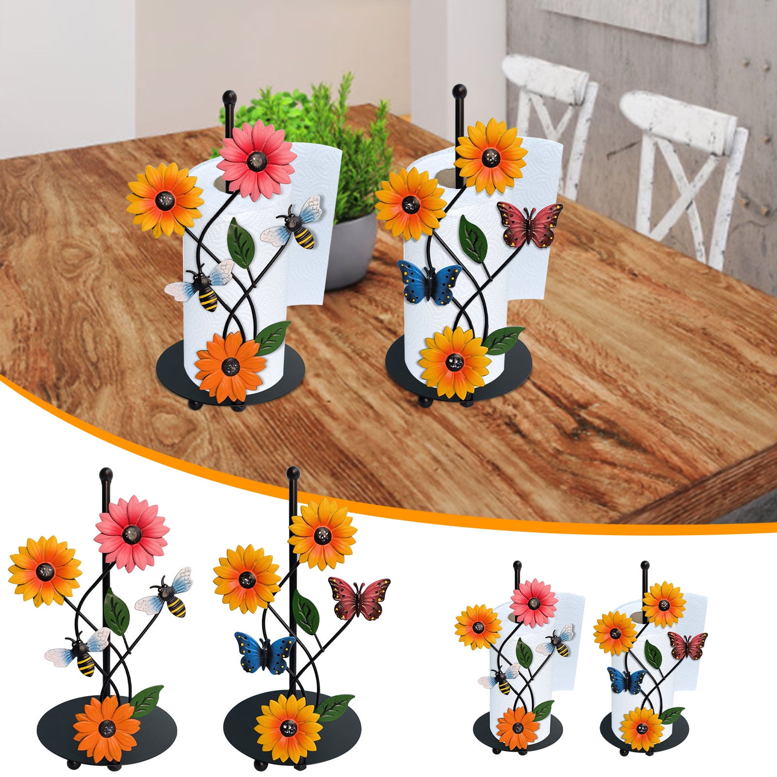 B Iron Paper Towel Holder Kitchen Decoration Wall Mount Vertical Roll Storage Rack Bee Design 7.1 X 13 Inch