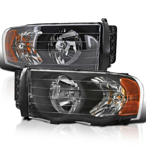 SPEC-D TUNING Black Headlights Compatible with 2002-2005 Dodge Ram 1500, 2003-2005 Ram 2500 3500 L+R Pair Head Light Lamp Assembly