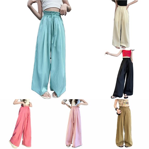 Girls Pants Summer Lightweight Ice Silk Wide Leg Pants Casual Loose Fit Breathable Proof Flowy Trousers for Everyday Wear Inspirational Leggings Leggings Denim Girls Baby Girl Pants 12-18 Months Baby