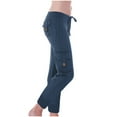 thumbnail image 1 of Yuyuzo Leggings for Women Drawstring Low Waisted Cargo Pants Ankle Length Ribbed Knit Workout Tights with Flap Pockets, 1 of 5
