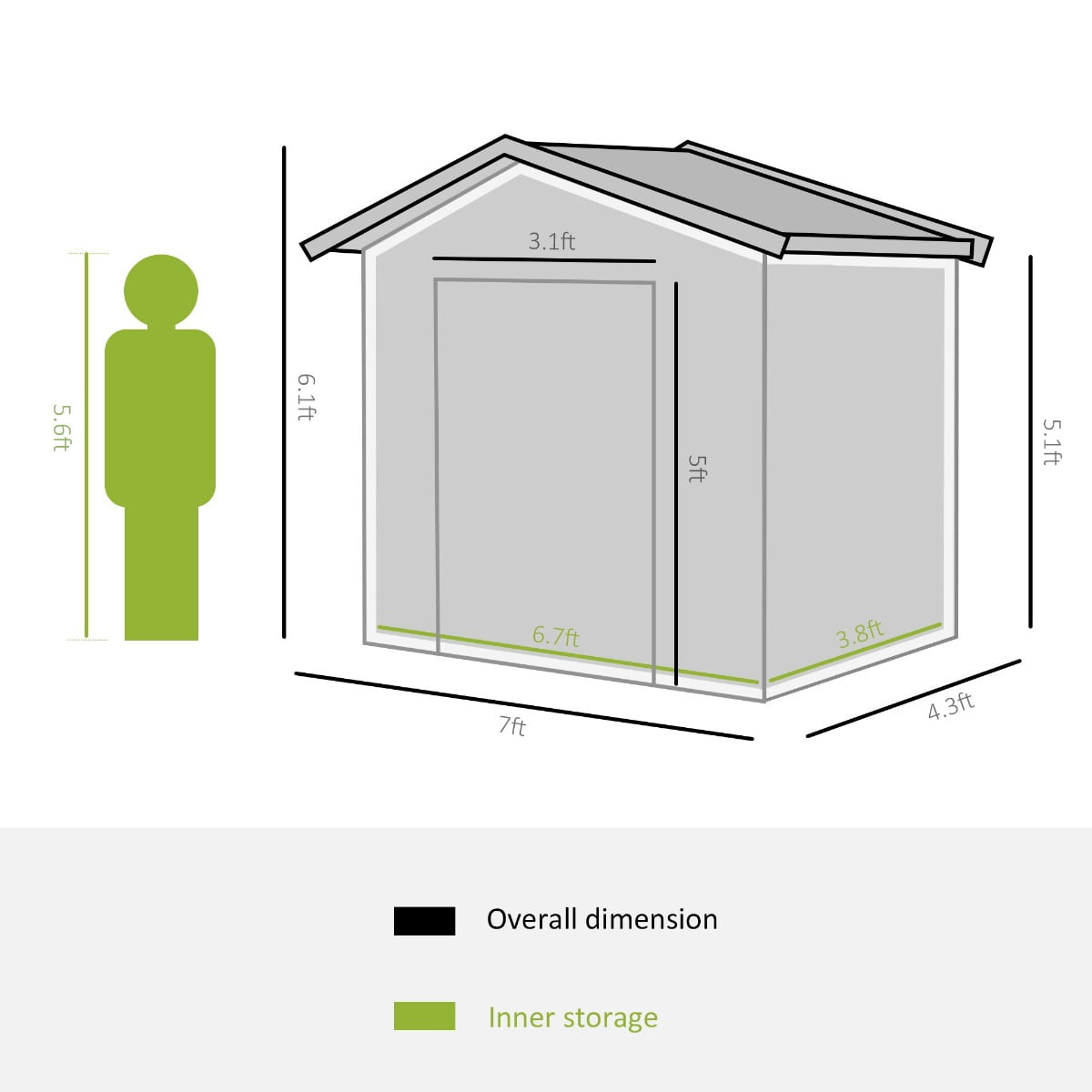 Outsunny 7' x 4' Storage Shed Garden Tool House w/ Vents Doors Gray