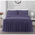 thumbnail image 2 of Chezmoi Collection Aria 3-Piece Pintuck Ruffle Skirt Bedspread Set, Soft Lightweight French Country Chic Farmhouse Pinch Pleat Crinkled Texture Microfiber Bedding, Full, Dusty Purple, 2 of 9