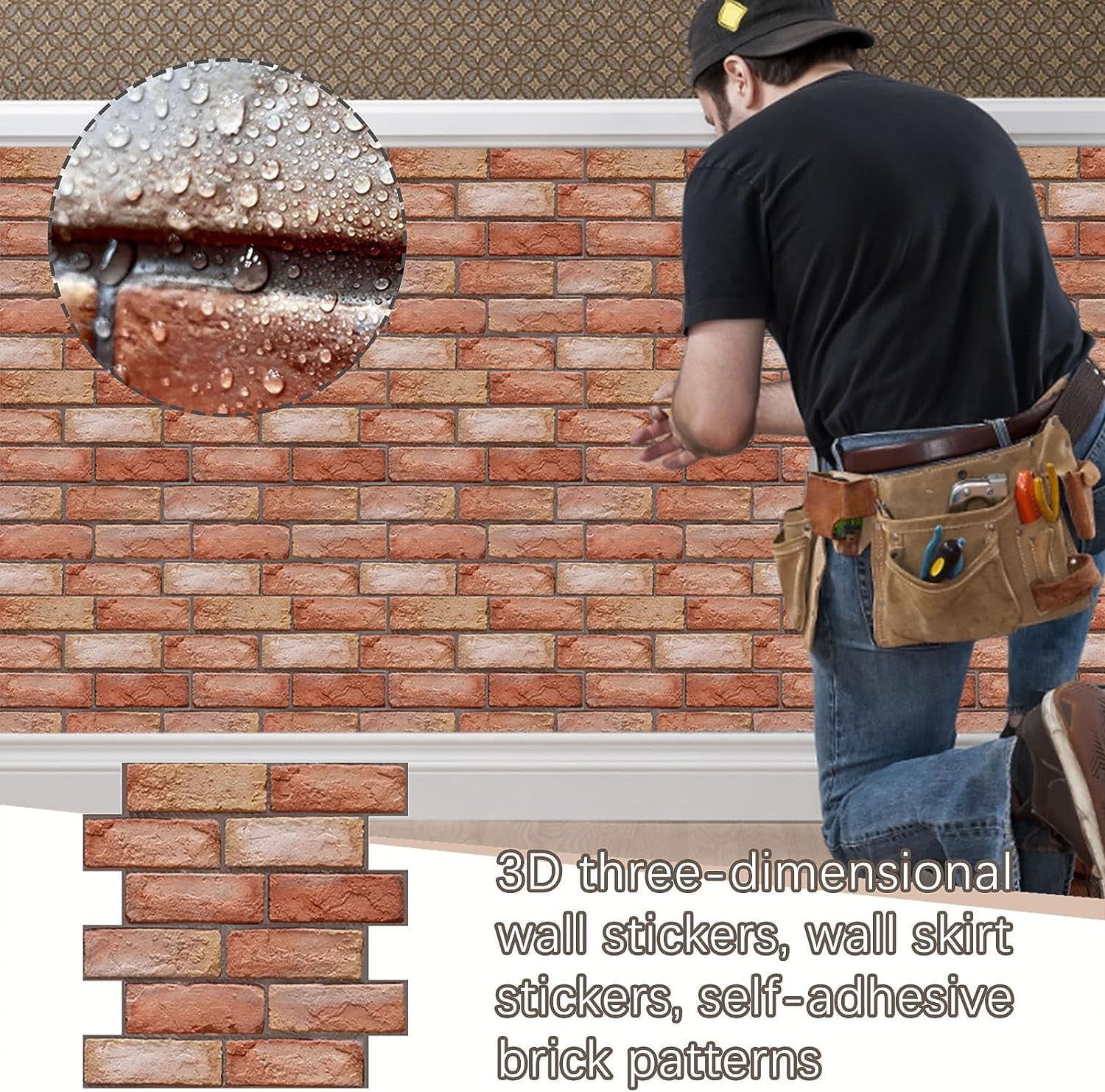 10Pcs Retro 3D Brick Panels Backsplash Set – Self-Adhesive Waterproof Peel & Stick Wall Panels for Kitchen, Bathroom, Fireplace – 30x30cm