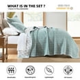 thumbnail image 3 of PANGUSHAN 100% Cotton King Quilt Set, Farmhouse King Size Quilt Bedding Set Bedspreads, Reversible Botanical Patterns Quilted Lightweight Comforter, Teal/White Bed Spread for King Bed, 3 of 13
