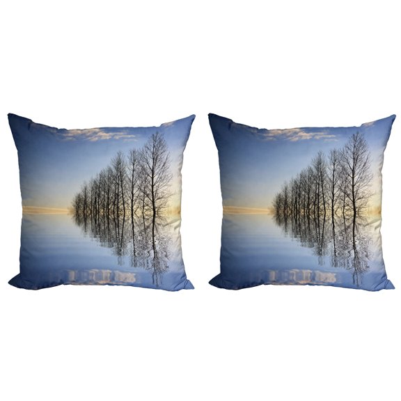 Ambesonne Winter Throw Pillow Cover 2 Pack, Frozen Lake in Nature, 18", Blue Brown