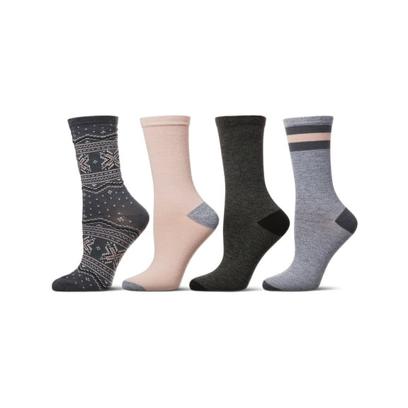 MeMoi Women's 4 Pair Pack Fairisle Buttersoft Crew Socks - Womens - Female, 9-11, Gray