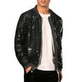 thumbnail image 4 of INSPIRE CHIC Sequin Varsity Jackets for Men's Zipper Festival Disco Sparkly Shiny Baseball Bomber Jacket XL Black, 4 of 5