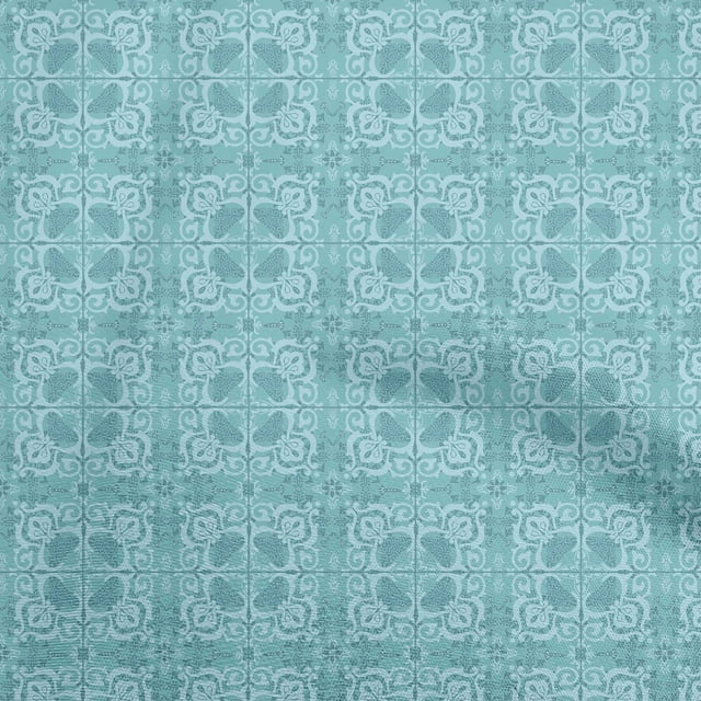 oneOone Velvet Light Blue Fabric Asian Tile Traditional Sewing Craft Projects Fabric Prints By Yard 58 Inch Wide