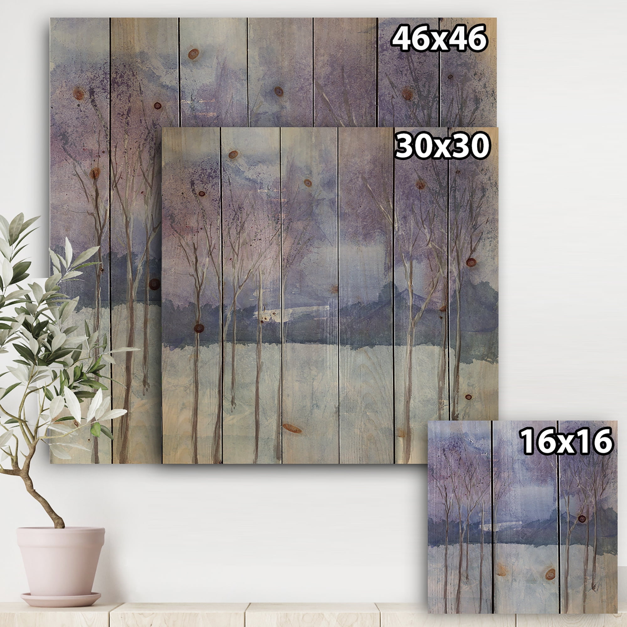 Designart 'Winter Evening Serenade' Traditional Landscape Print on Natural Pine Wood