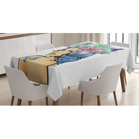 

Flower Tablecloth Floral Head Woman with Hibiscus Plants Violets Butterflies Spring Teen Girl Print Rectangular Table Cover for Dining Room Kitchen 60 X 90 Inches Multicolor by Ambesonne