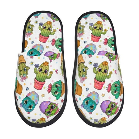 

Rateoe Cactus And Insects Pattern Fuzzy Slippers Fuzzy Soft House Slippers Plush Furry Warm Cozy Open Toe Fluffy Home Shoes-Large