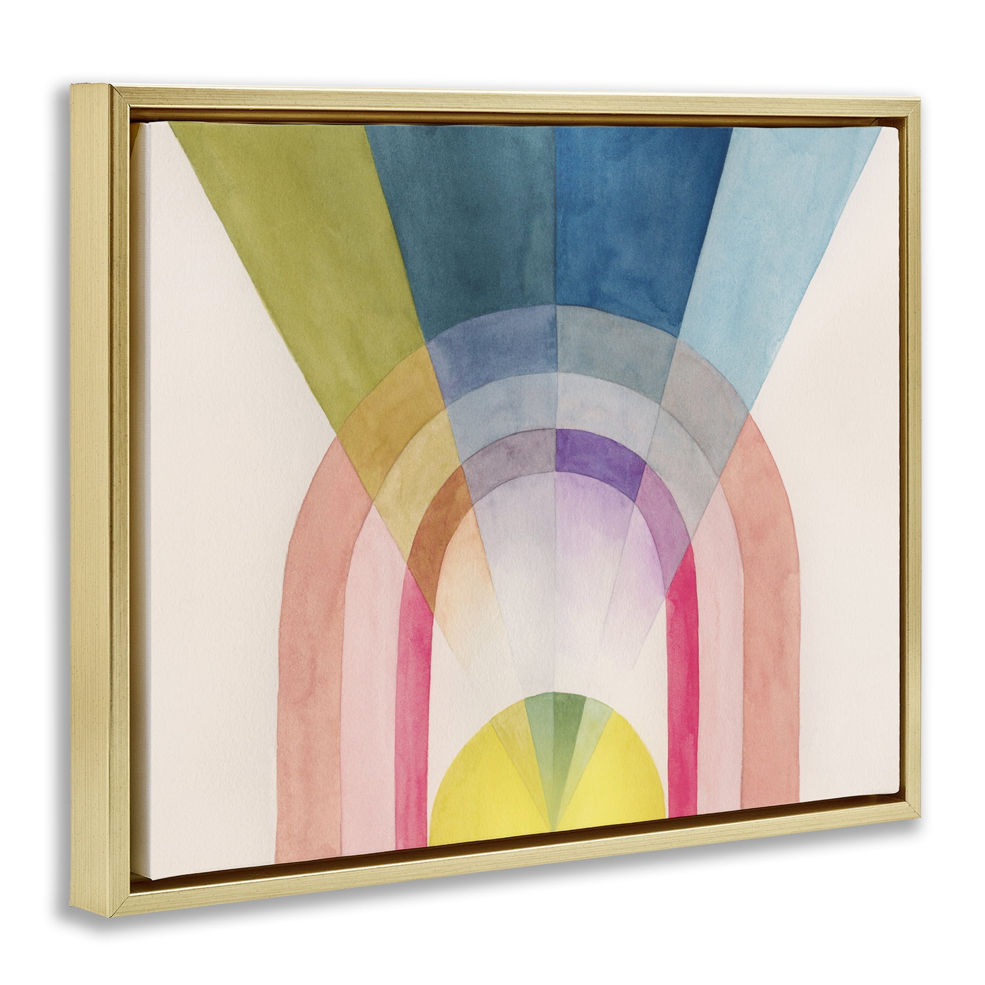 Stupell Industries Sun Rays & Rainbow Abstract Painting Gold Floater Framed Canvas Art Print Wall Art, 21 x 17