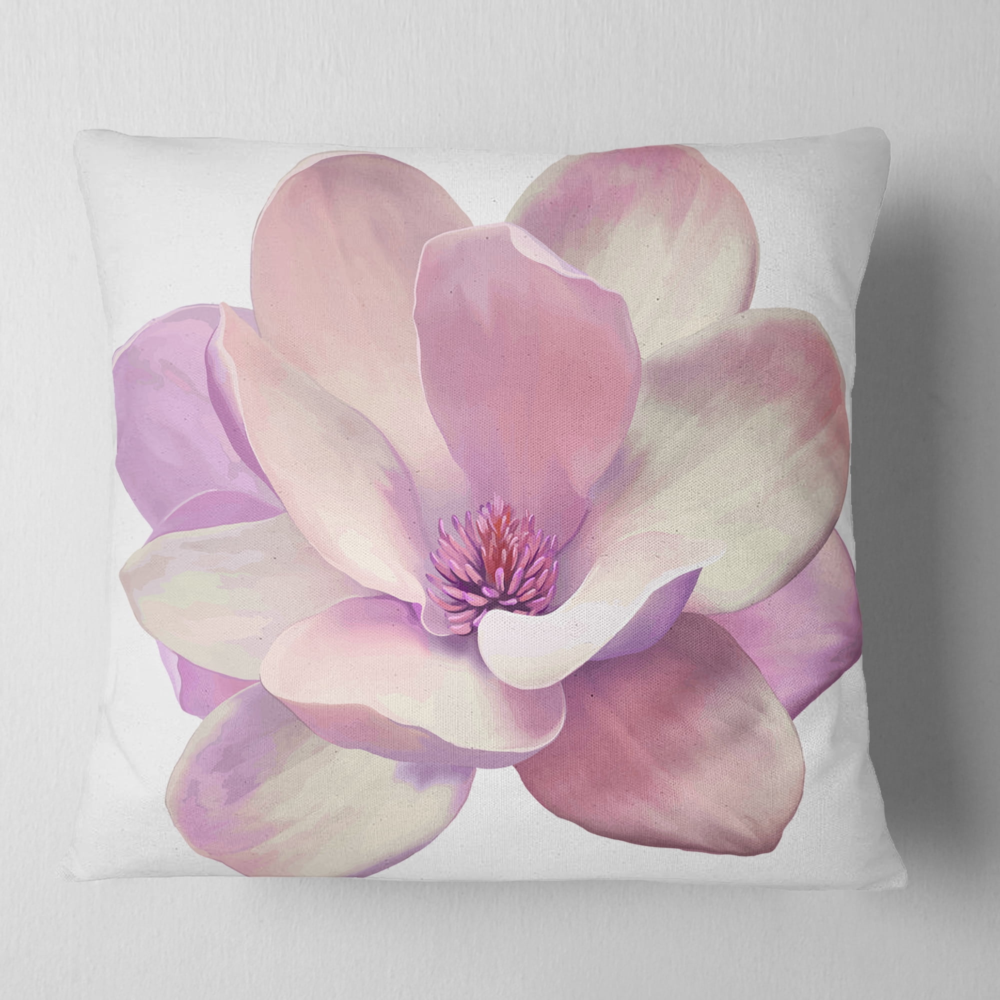 Designart Cute Light Pink Magnolia Flower - Flowers Throw Pillowwork - 16x16