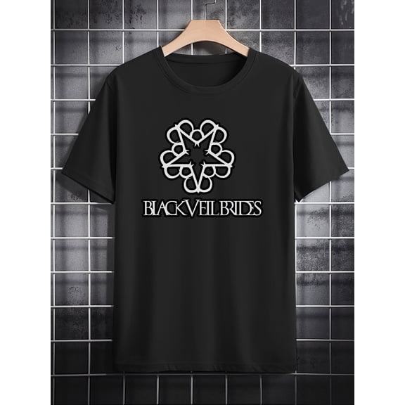 Black Veil Brides Graphic Tee, Men'S Casual Crew Neck T-Shirt, 100% Polyester Knit Fabric, Slight Stretch, Regular Fit, Summer Print Top