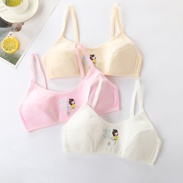 Kids Sports Bras Young Grls Training Bras for Teens 8-16Y Teenage Underwear Small Vest Puberty Clothing Cute Children Brassiere1pcs random30-45kg He Qiyong unisex