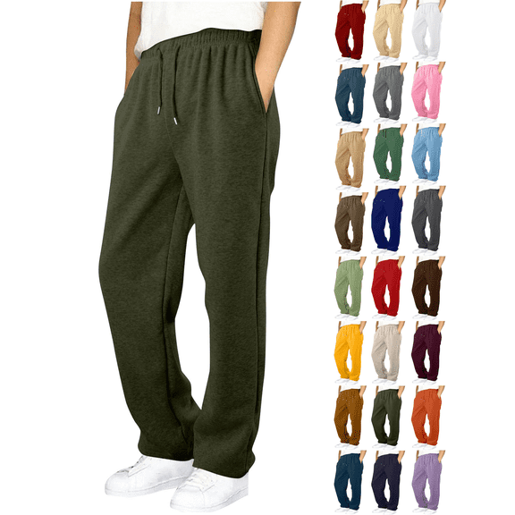 Vmberlty Fleece Lined Boys Sweatpants Solid Color Elastic Waist Casual Trousers for Boy 6‑15 Years Warm Thick Athletic Pants with Side Pockets