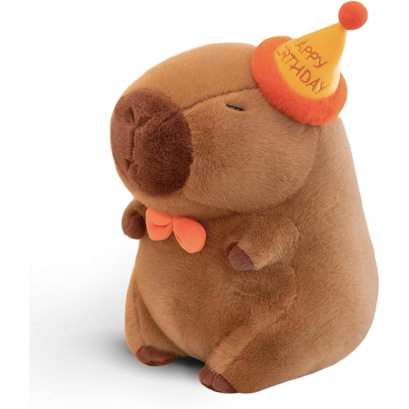 13 Inch Happy Birthday Capybara Plush - Brown Stuffed Animal with Birthday Hat & Bow Tie, Ultra Soft Kawaii Plush Toy Gift for Kids Girls Boys